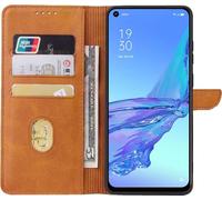 Convient pour Oppo A53 Phone Case Artificial Leather with Magnetic Lip and Card Holder Book Case (étui pour téléphone A53 en cuir artificiel avec lèvre magnétique et porte-cartes) avec rabat - Marro