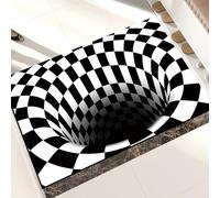 CONVOW Tapis Noir, Imprimé 3D Blanc Abstrait Vertigo Black Hole Tapis Antidérapant Tapis à Illusion D'optique,Tapis Rond Créatif à Carreaux Noirs Et Blancs (Colour3,45x70cm)
