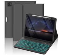 COO Étui portefeuille avec clavier pour iPad Air 11" (M3/M2, 2025/2024) et iPad Air 5/4e génération (2020/2022), rétroéclairage 7 couleurs, étui folio avec porte-crayon pour iPad Pro 11 (4e/3e/2e/1ère