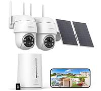 COOAU 4MP Camera Surveillance WiFi exterieure sans Fil - 365 Jours avec Panneau Solaire - Base + 2 Caméras - 2.5K | 64 Go Stockage Local | 360° Panoramique | 4 LED | Cryptage des données
