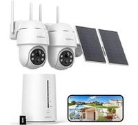 COOAU 4MP Camera Surveillance WiFi exterieure sans Fil - 365 Jours avec Panneau Solaire - Base + 2 Caméras - 2.5K | 64 Go Stockage Local | 360° Panoramique | 4 LED | Cryptage des données Blanc