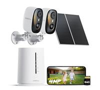 COOAU 4MP Camera Surveillance WiFi exterieure sans Fil Solaire, Kit 2 Caméras Fixes avec Base, sans Abonnement, 2.5K Vision Nocturne Couleur, WiFi 2.4/5GHz, Détection PIR, Stockage Local 64 Go, IP66