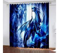 COOBAA Double Rideaux Occultant Et Thermique 3D Personnalité Dragon Bleu Motif, Rideau Chambre Adulte Fenêtre 220X210Cm, Rideaux Enfants Anti Bruit Moderne, Oeillet pour Décoratif Rideaux