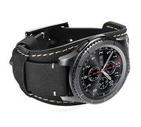 Coobes Compatible avec Samsung Galaxy Watch 46mm / Galaxy Watch 3 45mm /Gear S3 Frontier/Classic Bracelet, 22mm Cuir Veritable Bande Remplacement Strap avec Boucle en Acier Inoxydable (Noir)
