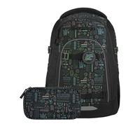 Coocazoo Mate Sac à dos d'écolier ergonomique et réglable en hauteur et en taille avec sangle de poitrine et ceinture abdominale, Free Spirit - Noir/vert, Free Spirit