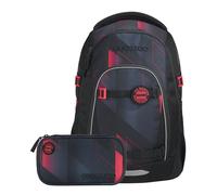 coocazoo Mate Sac à dos d'écolier ergonomique et réglable, hauteur et taille réglable, avec sangle de poitrine et ceinture abdominale, à partir de la 3ème classe, Étoile du Sud - Noir/rouge, Étoile du