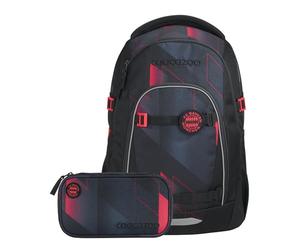 coocazoo Mate Sac à dos d'écolier ergonomique et réglable, hauteur et taille réglable, avec sangle de poitrine et ceinture abdominale, à partir de la 3ème classe, Étoile du Sud - Noir/rouge, Étoile du