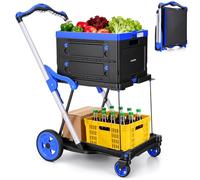 COOCHEER Chariot Courses Pliable 90kg - Diable Transport Robuste avec Caisse Pliante | Poignée Réglable Hauteur | Idéal Shopping, Déménagement, Camping & Bureau