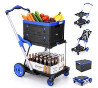 COOCHEER Chariot de Courses Pliable - Capacité 90kg, Design 2 Étages avec Panier Pliable, Pliage Express 3 Secondes, Poignée Réglable - pour Supermarché, Maison, Bureau & Camping