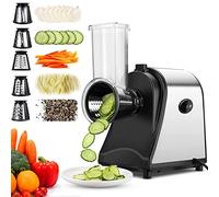 Mandoline électrique professionnelle 250 W 5 en 1 en acier inoxydable avec 5 tambours de coupe pour fruits, légumes, fromages et utilisation quotidienne