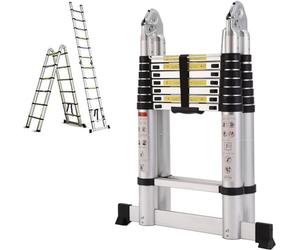 COOCHEER Échelle télescopique 5M Multifonction utilisable comme échelle d'appui et coulissante, échelle des Deux côtés, Charge maximale 150 kg, Argent Noir