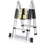COOCHEER Échelle télescopique en Aluminium - 5 m - Extensible - Multifonction - 16 marches - Charge maximale : 150 kg - Argenté