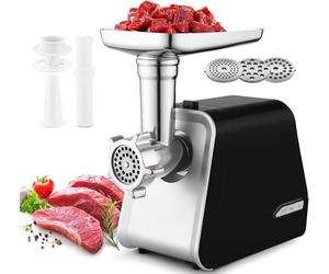COOCHEER Hachoir à Viande Électrique 2000W, Machine à Viande en Acier Inoxydable 3-en-1 avec 3 Plaques de Perforation, Remplisseur de Saucisses & Accessoire Kibbe, Machine à Saucisses pour la Cuisine