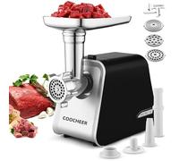 COOCHEER Hachoir à viande électrique professionnel 2000 W 3 en 1 avec remplisseur de saucisses, embout à pâtisserie et embout kebbe, machine à viande en acier inoxydable avec 3 disques de broyage