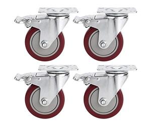 COOCHEER Lot de 4 roulettes pivotantes pour chaise de bureau ou chariot de courses (rouge foncé, 100 mm)