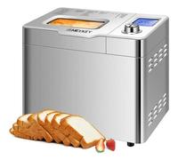 COOCHEER Machine à pain d'une capacité jusqu’à 900 g, Programmes intelligents et automatiques, 3 tailles de pain, 550W, 36 x 22 x 30 cm, Argenté