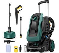 COOCHEER Nettoyeur Haute Pression 1800 W avec buse 3 en 1, buse à Mousse, Pistolet Haute Pression, Tuyau de 5 m, câble de 5 m, Pression : 135 Bar, débit Maximal : 590 litres par Heure (Vert foncé)