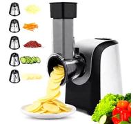 COOCHEER Râpe Électrique 150W - 5-en-1 Multifonctions | Coupe-Légumes avec 5 Disques | Pour Fruits, Légumes, Fromage | Compatible Lave-Vaisselle,Argent