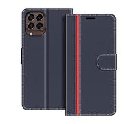 COODIO Coque en Cuir pour Samsung Galaxy M33 5G, Étui Housse Pochette Fonction Stand pour Samsung Galaxy M33 5G, Bleu Foncé/Rouge