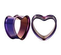 COOEAR 1 paire de manomètres en acier inoxydable pour les oreilles Bouchons de tunnels auriculaires en forme de cœur Stretchers de chair Expander 8mm à 25mm.