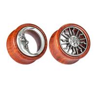 COOEAR (1 paire de plugs d'oreille vintage en bois opale au centre de la fleur, plumes, écarteurs de piercing), 1"(25mm), Bois