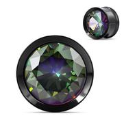 COOEAR Bouchons d'oreille en acier inoxydable/noir/doré avec cristal à vis arrière écarteur écarteur bijoux piercing, 00g(10mm), Acier inoxydable, Grès