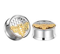 COOEAR Écarteur d'oreille en Acier Inoxydable en Forme d'abeille à Double évasement pour Oreilles percées.