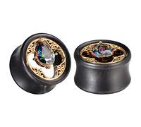 COOEAR Écarteur d'oreille en bois avec pierre précieuse - Écarteur double évasé - 8mm à 25mm.