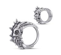 COOEAR Écarteurs d'oreille à vis en forme de tunnel et bouchon de couleur, double évasés pour boucles d'oreilles, 1 paire de design crâne en forme de lune, dilatateurs d'expansion pour piercing., 2g