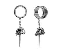 COOEAR Écarteurs pour boucles d'oreilles, bouchons et tunnels Skull Sword pendants, dilatateur de piercing avec vis arrière 24 mm.