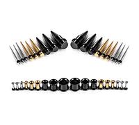 COOEAR Ensemble de cônes et de bouchons d'oreille Kit de tunnels Jauges de piercing Boucles d'oreilles 36 pièces 1,6mm à 10mm Ensemble de civières de bijoux cadeaux.