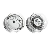 COOEAR Jauges d'oreille Bouchons de Selle Piercing, Tunnels à Double évasement, Boucles d'oreilles en Acrylique avec Logo Soleil et Lune, civières Assorties.