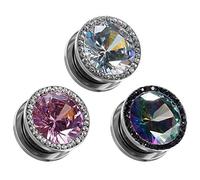 COOEAR Jauges Pour Bouchons D'Oreilles Et Tunnels Piercing Boucles D'Oreilles Cristal Avec Zircon Style Expander Stretchers Taille 6mm-16mm