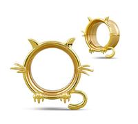 COOEAR Tunnel d'oreille à vis arrière et plug double écarteur pour boucles d'oreilles, 1 paire de piercings motif chat, 2g(6mm), Acier inoxydable, Grès