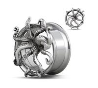 COOEAR Vis retour en acier inoxydable Tunnel d'oreille et bouchons de mesure pour boucles d'oreilles, Expanseur de piercing Octopus Logo Stretcher., 0g(8mm), Acier inoxydable, Grès