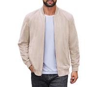 COOFANDY Blouson bomber léger en daim pour homme - Style universitaire - Vintage - En similicuir, beige, XX-Large