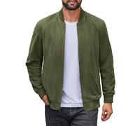 COOFANDY Blouson bomber léger en daim pour homme - Style universitaire - Vintage - En similicuir, vert, Medium