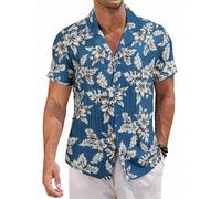 COOFANDY Chemise À Manches Courtes pour Homme Chemise D'Été Texturée Floral Col Rayures Ondulées Chemise Hawaïenne Chemise Décontractée pour Homme Chemise De Vacances Pat6 XXL