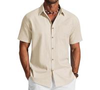 COOFANDY Chemise Été Homme à Manches Courtes, Chemises Boutonnées Style Casual Chic, Chemisette pour Homme Manche Court, Haut Respirant pour Loisirs et Bureau Tee Shirt Beige 3XL