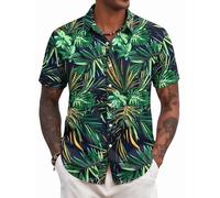 COOFANDY Chemise Hawaienne Homme Chemise a Fleur Chemises Manche Courte Plage Chemises Ete Feuilles Vertes L