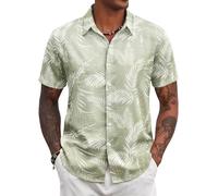 COOFANDY Chemise Hawaienne Homme Plage Chemise Manches Courtes Chemises Ete Chemises a Fleur Vert/Feuille de Palmier M