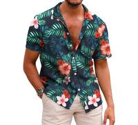 COOFANDY Chemise HawaïEnne pour Homme D'éTé en Coton Manches Courtes Coupe Classique Plage Shirt HawaïEnne Infroissable Palmblätter-Schwarz und Rot 4XL