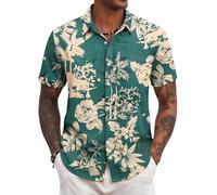 COOFANDY Chemise Homme Hawaienne Ete Plage Chemise Manches Courtes Chemises a Fleur Vert 3XL