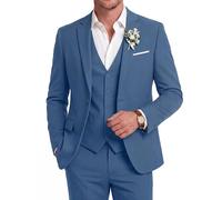 COOFANDY Costumes 3 pièces en lin pour hommes, ensemble décontracté léger de blazer, veste et pantalon pour mariage, travail, bal, bleu marine, Taille M