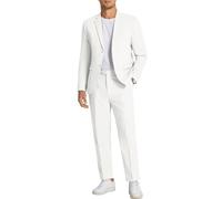 COOFANDY Ensemble 2 pièces en coton et lin pour homme - Blazer léger et décontracté - Coupe droite - Pantalon de costume, blanc, Taille S