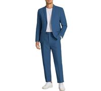 COOFANDY Ensemble 2 pièces en coton et lin pour homme - Blazer léger et décontracté - Coupe droite - Pantalon de costume, bleu, Taille XL