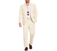 Coofandy Ensemble 2 pièces en Lin pour Homme, Coupe Droite, Blazer léger et décontracté, Beige, XX-Large