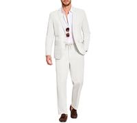 Coofandy Ensemble 2 pièces en Lin pour Homme, Coupe Droite, Blazer léger et décontracté, Blanc, Taille L