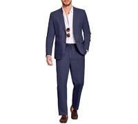 Coofandy Ensemble 2 pièces en Lin pour Homme, Coupe Droite, Blazer léger et décontracté, Bleu Marine, Taille M