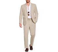 Coofandy Ensemble 2 pièces en Lin pour Homme, Coupe Droite, Blazer léger et décontracté, Kaki Clair, Taille XL